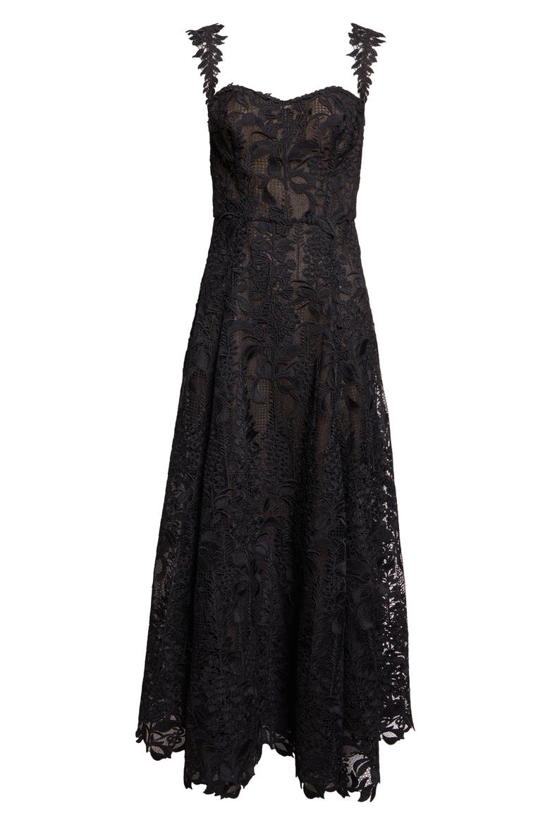 Foxgloves Sleeveless Guipure Lace Gown, Alternate, color, BLACK