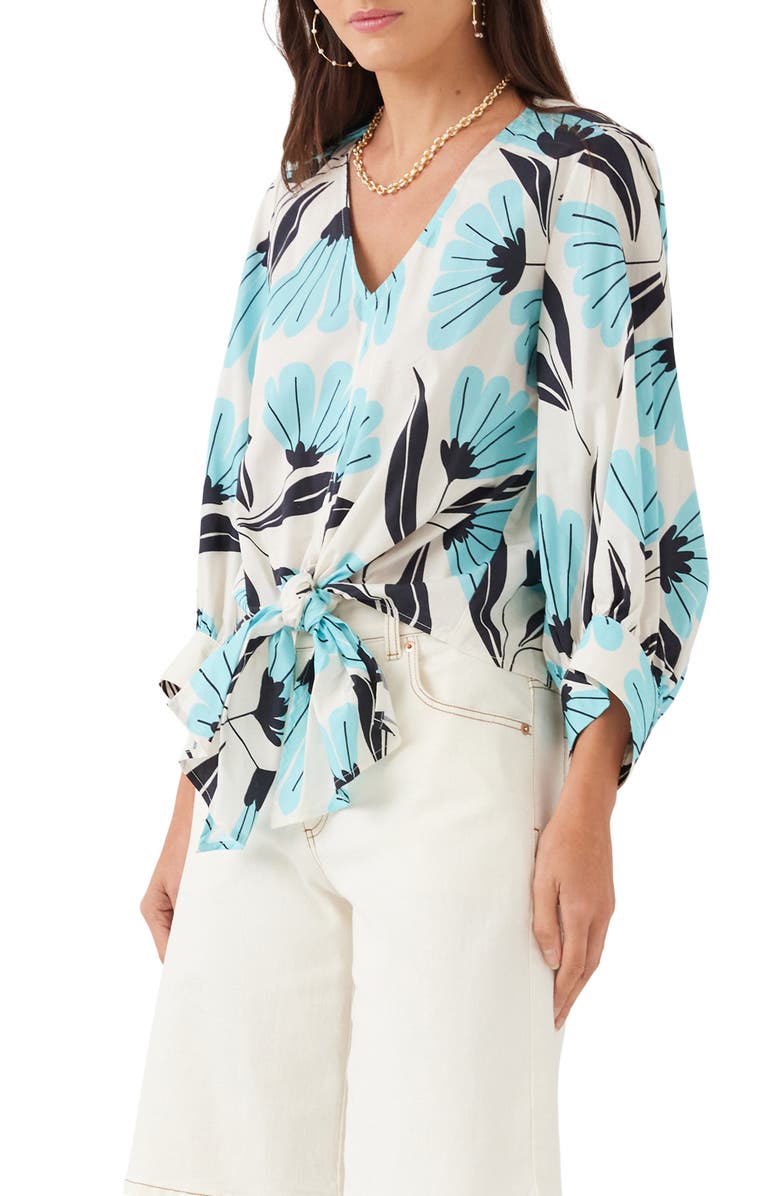Karen Kane Print Tie Front Top, Alternate, color, Print
