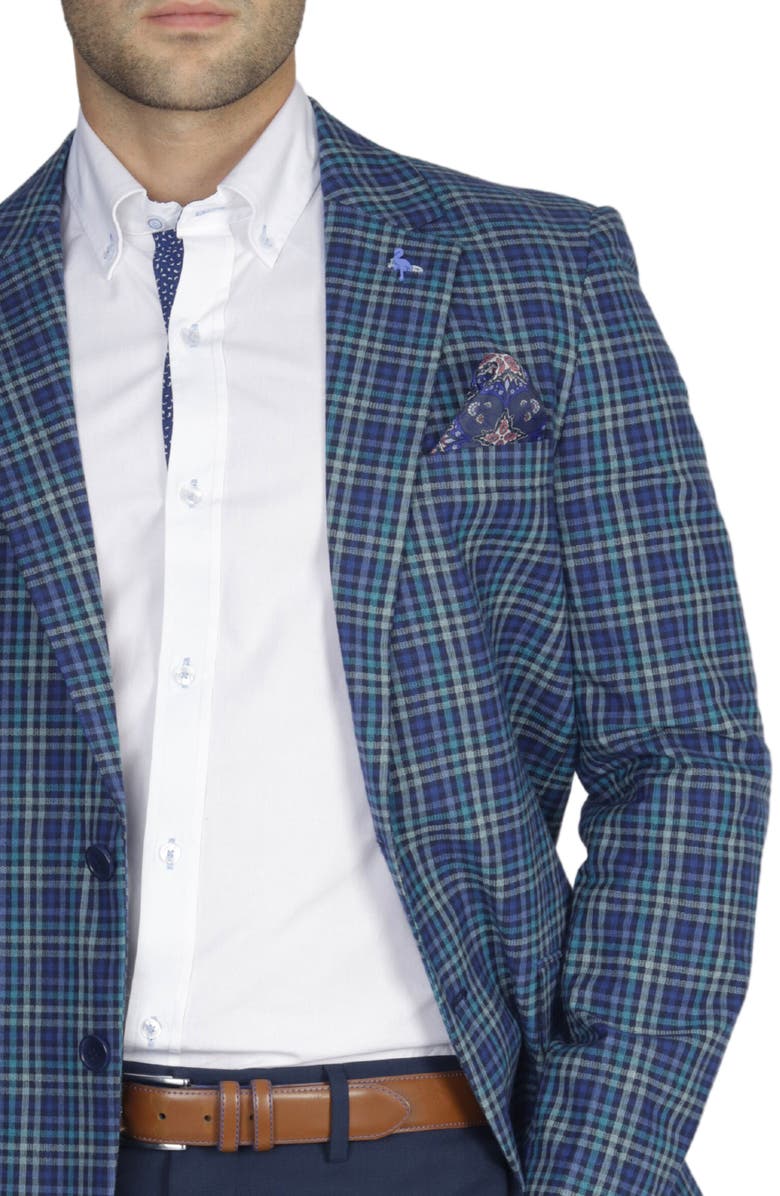 TailorByrd Multi Plaid Cotton Sportcoat, Alternate, color, Teal