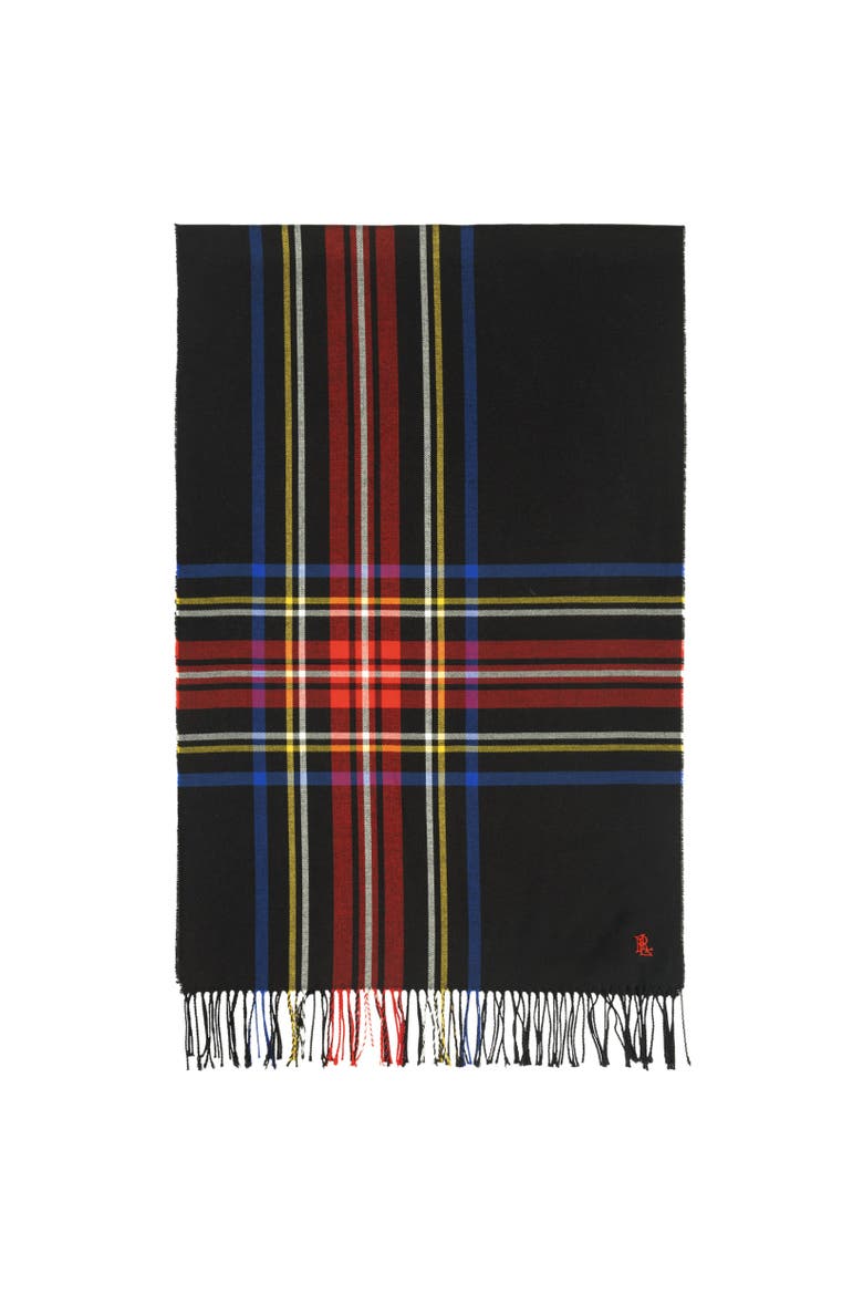 exploded plaid scarf, Alternate, color, black stewart