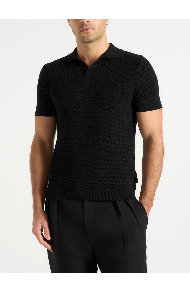 Manière De Voir Rowen Textured Knit Revere Polo Shirt, Main, color, Black