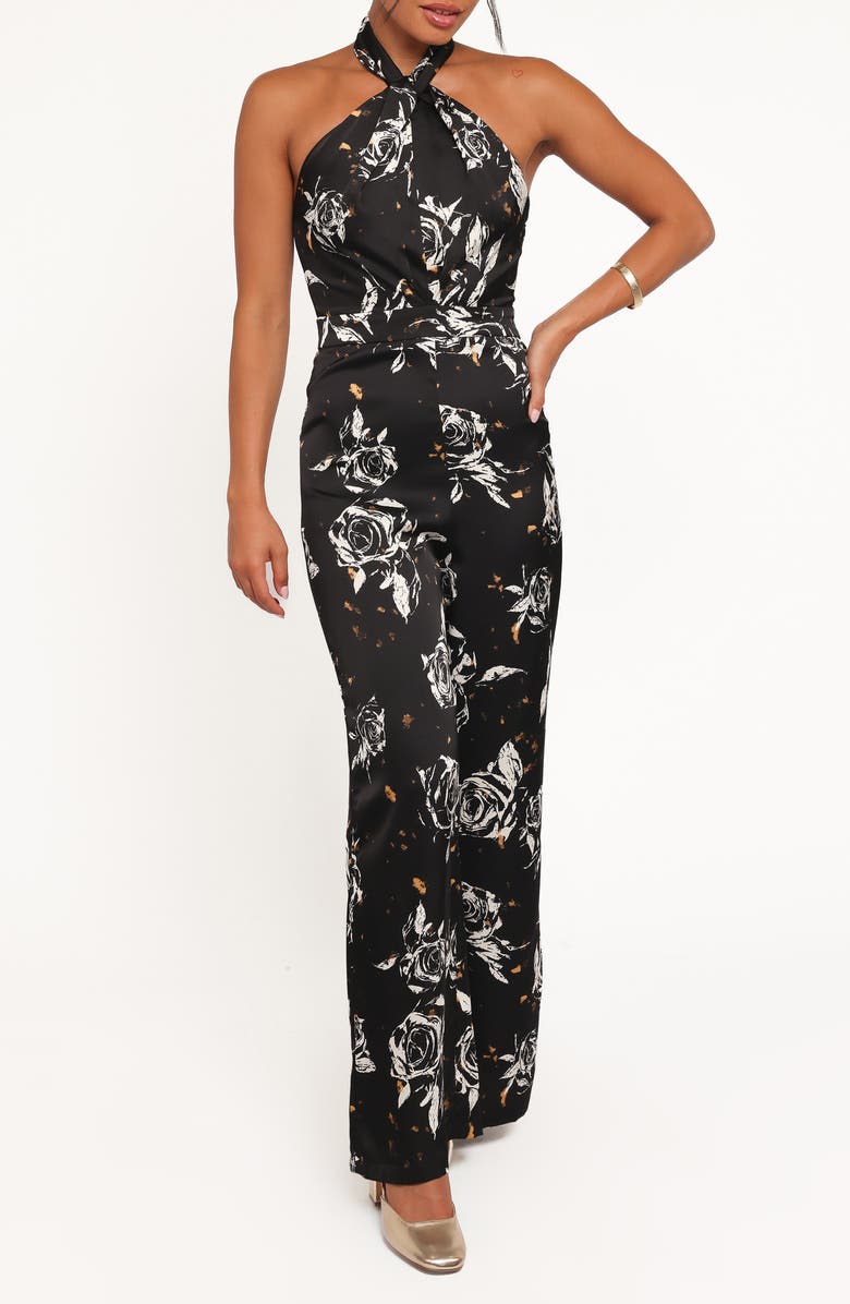 Petal & Pup Raelynn Floral Halter Jumpsuit, Main, color, Black Floral