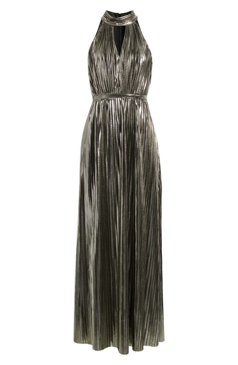 Vince Camuto Metallic Pleated Sleeveless Dress, Alternate, color, Gunmetal