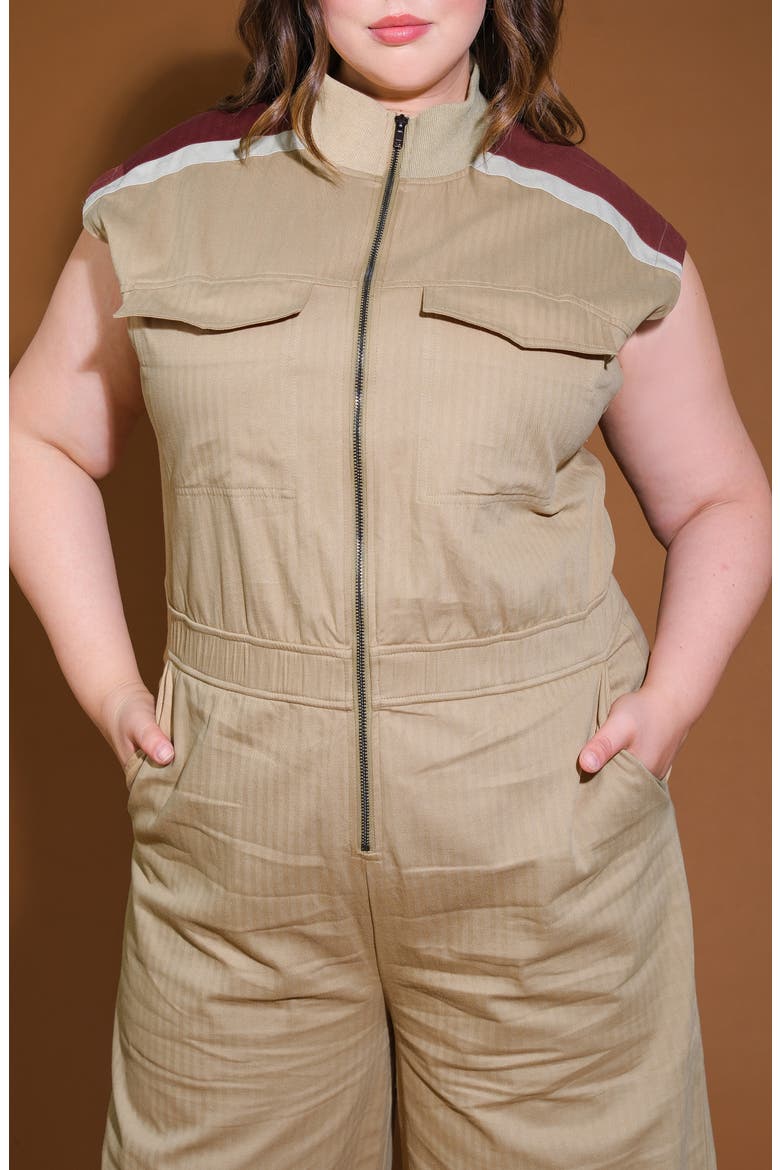 Cap Sleeve Cotton Utility Jumpsuit, Alternate, color, CAMEL