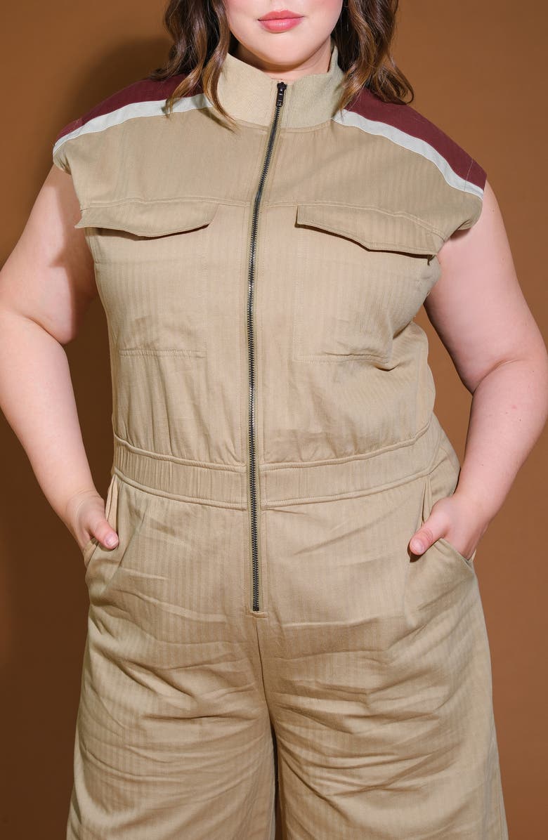 FLYING TOMATO Cap Sleeve Cotton Utility Jumpsuit, Alternate, color, Camel