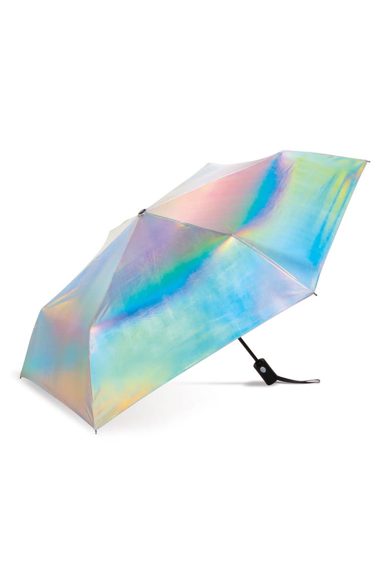 Iridescent Auto Open Compact Umbrella, Alternate, color, IRIDESCENT