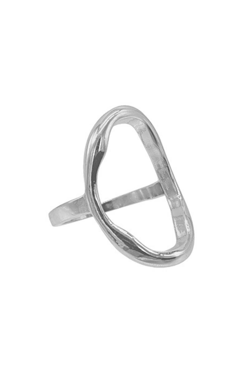 Adornia Open Hammered Oval Ring, Main, color, Silver