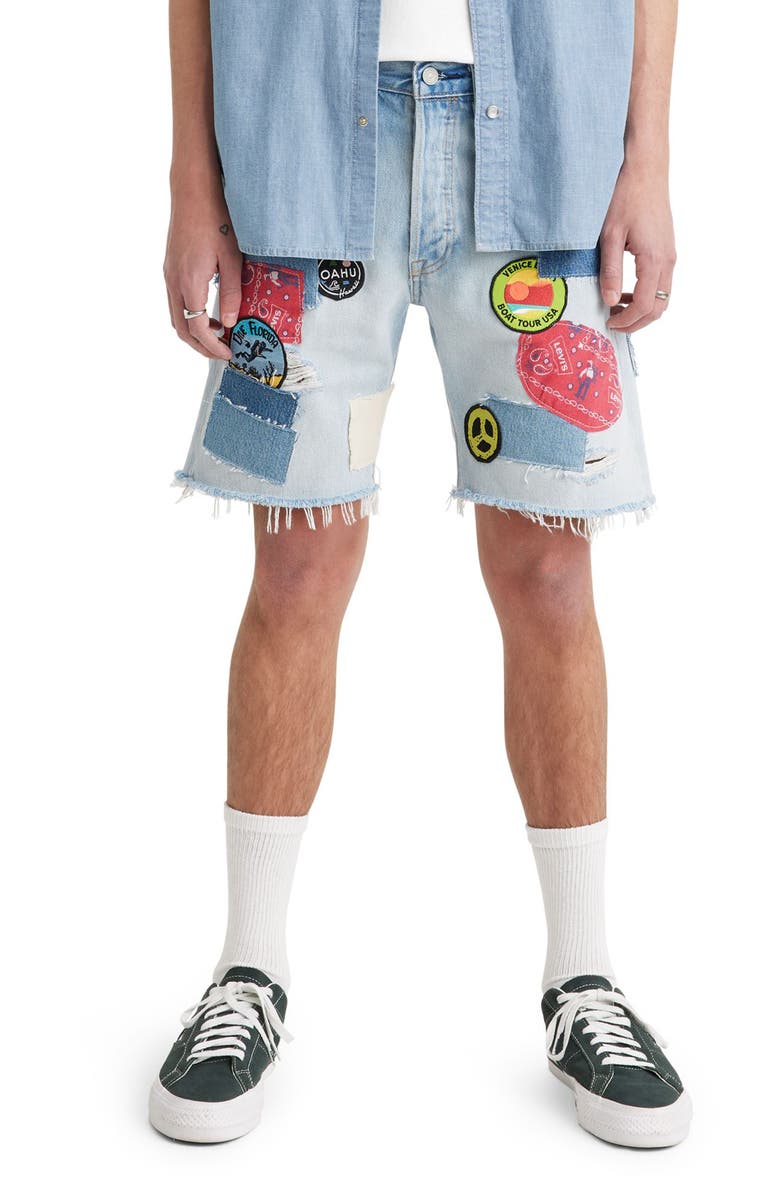 Levi's<sup>®</sup> 501<sup>®</sup> Original Rip & Repair Patchwork Cutoff Denim Shorts, Main, color, 