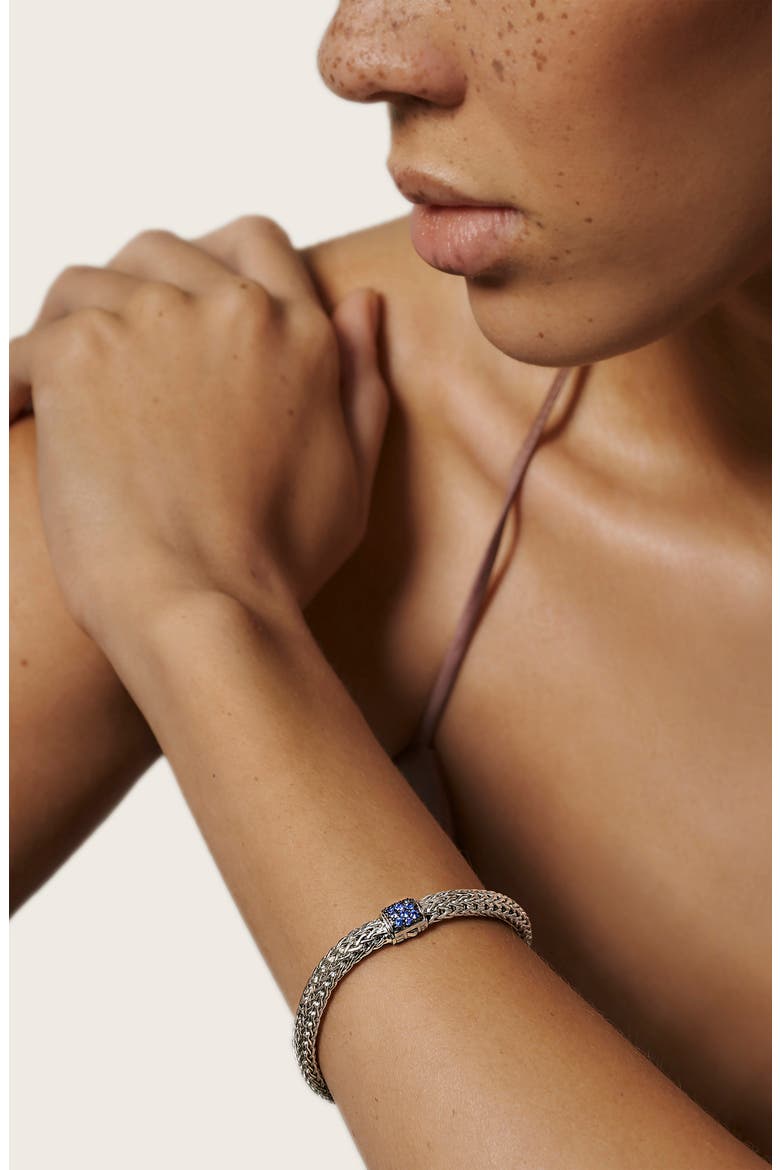 Icon Bracelet, Sterling Silver, Pavé, 6.5mm, Alternate, color, BLUE SAPPHIRE