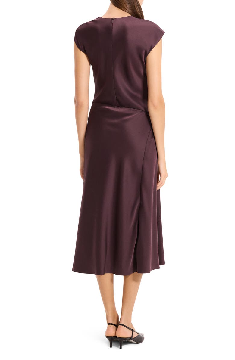 Theory Twist Bodice Satin Midi Dress, Alternate, color, Deep Plum