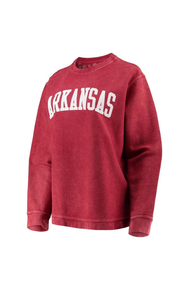 PRESSBOX Women's Pressbox Cardinal Arkansas Razorbacks Comfy Cord Vintage Wash Basic Arch Pullover Sweatshirt, Alternate, color, Cardinal