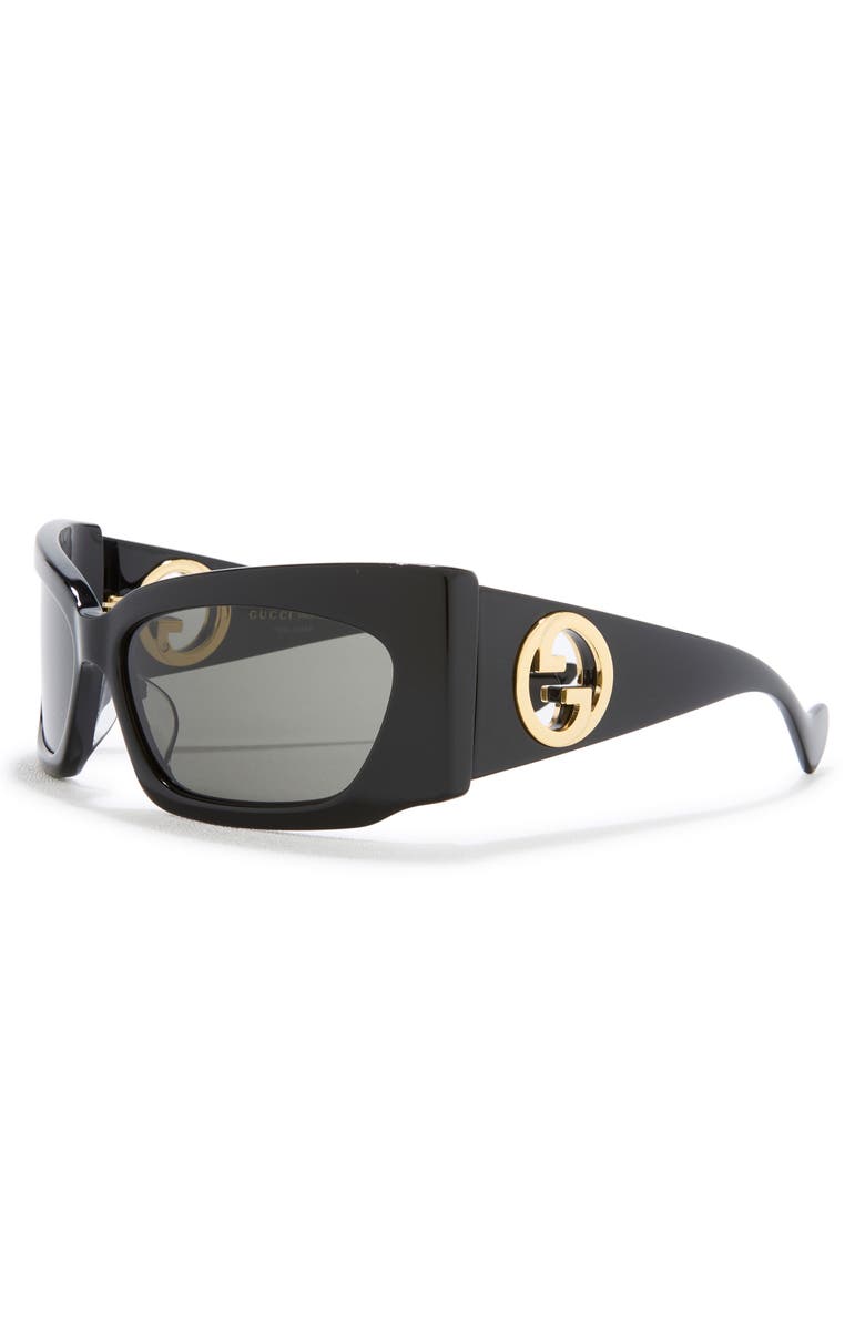 Gucci 62mm Rectangular Sunglasses, Alternate, color, Black Black Grey