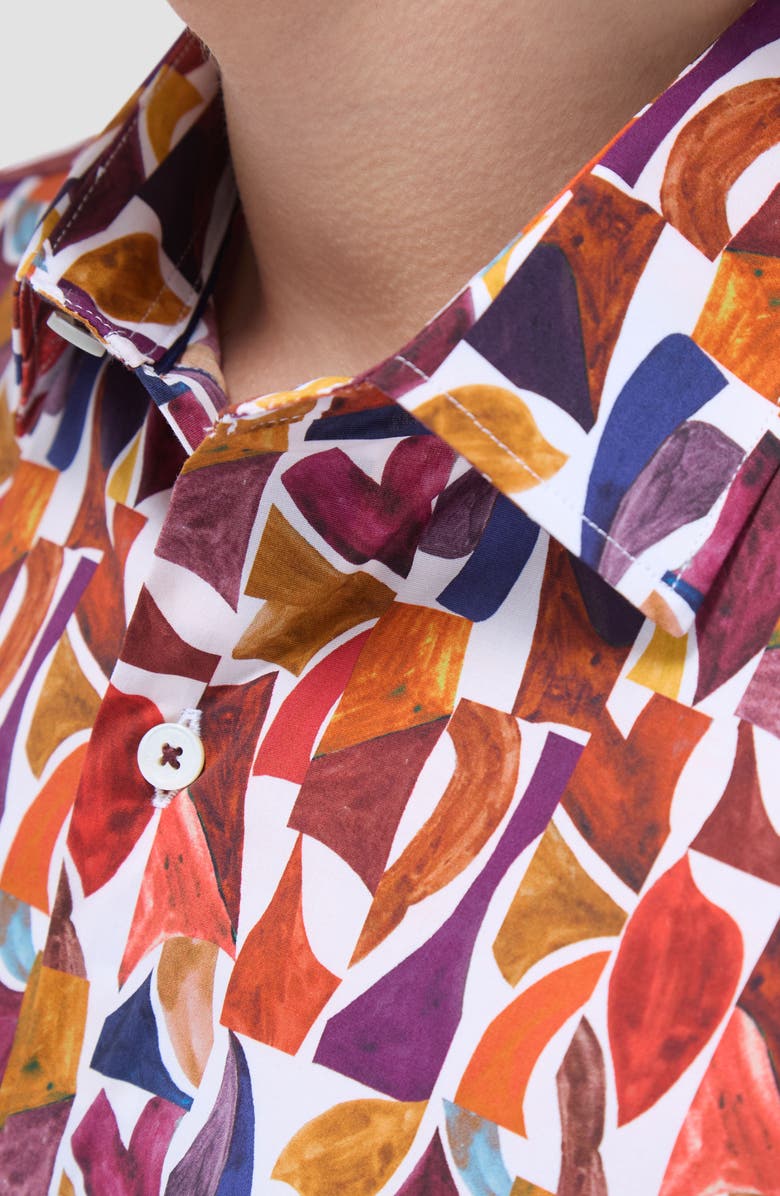 Bugatchi Julian Shaped Fit Abstract Print Stretch Button-Up Shirt, Alternate, color, Chili