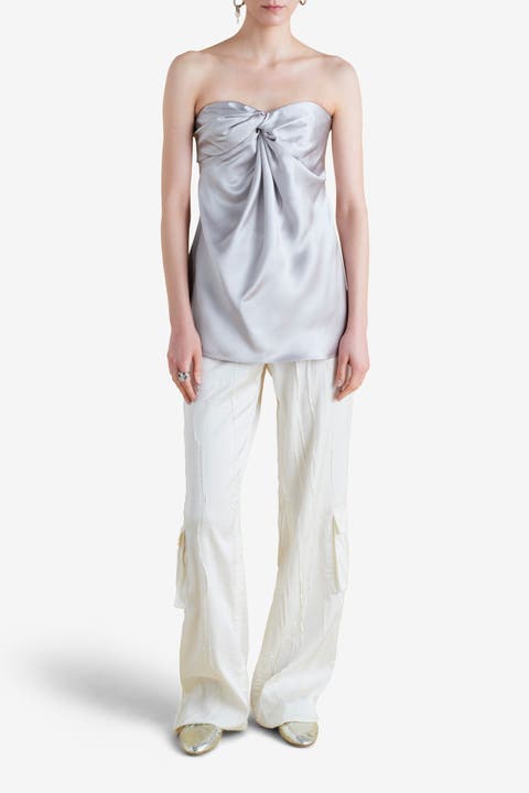 Crinkled Satin Cargo Trouser