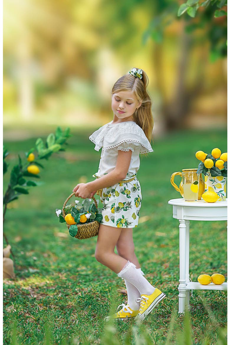 Amalfi Lemon Print Linen Blouse and Shorts Set, Alternate, color, White with Lemon Design