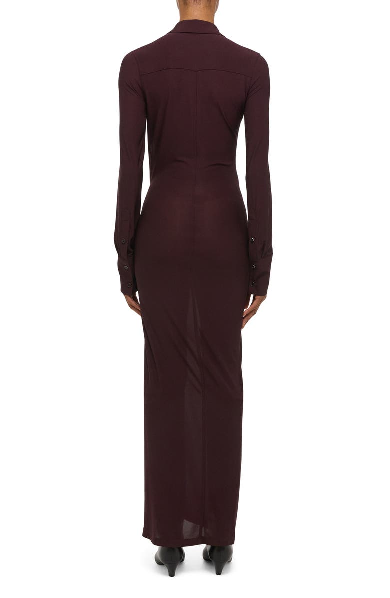 Helmut Lang Asymmetric Long Sleeve Dress, Alternate, color, Mahogany