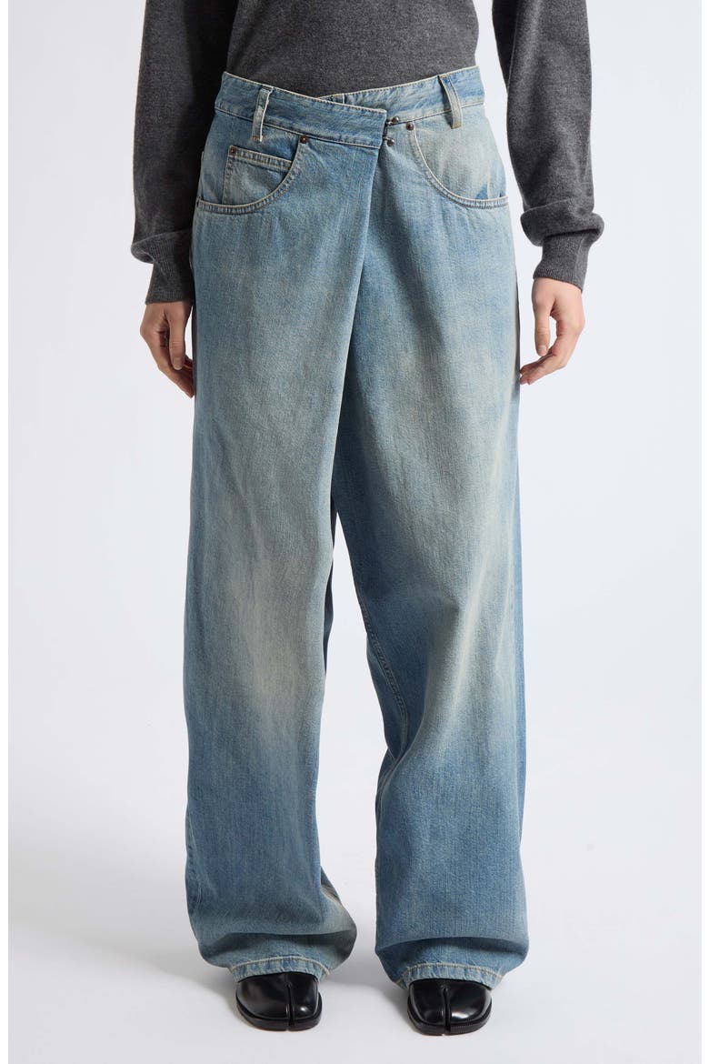 Wrap Front Denim Wide Leg Jeans, Main, color, OLD BLUE