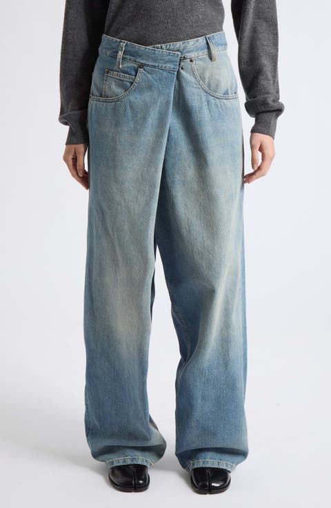 Wrap Front Denim Wide Leg Jeans