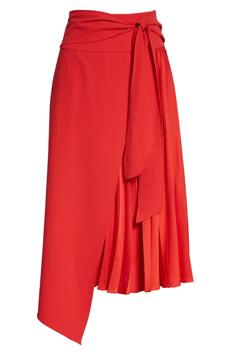 Alice + Olivia Zabana Asymmetrical Pleat Midi Skirt, Alternate, color,