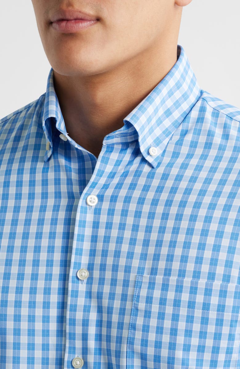 Peter Millar Leven Check Performance Twill Button-Down Shirt, Alternate, color, Blue Poppy