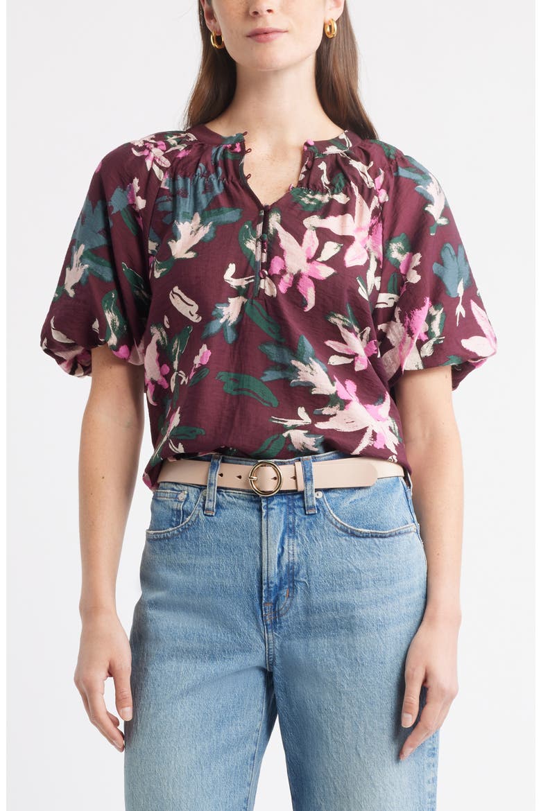 Puff Sleeve Top, Main, color, BURGUNDY- PINK LUCY FLORAL