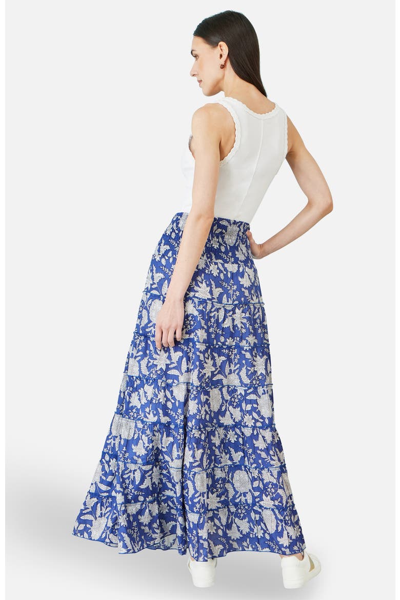 Floral Cotton Tiered Maxi Skirt, Alternate, color, Blue