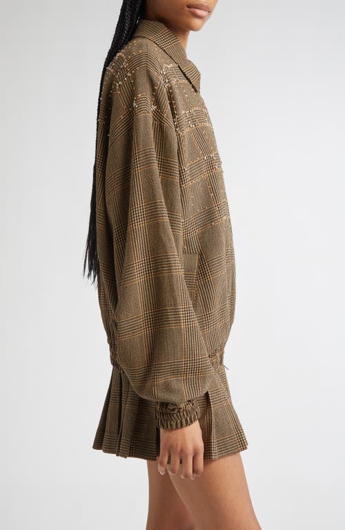 Golden Goose Journey Glen Plaid Crystal Embellished Wool Bomber In Brown