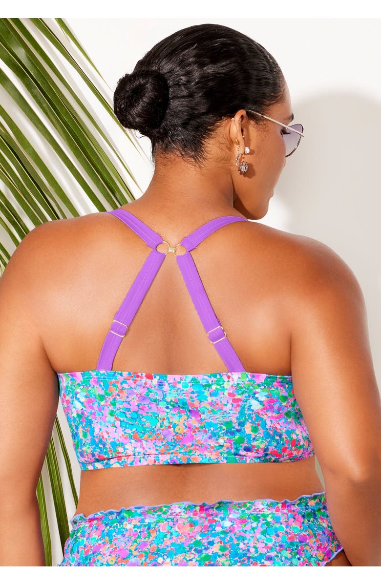 Swimsuits for All Longline Bra Sized Lettuce Trim Bikini Top, Alternate, color, Multi Tiny Abstract