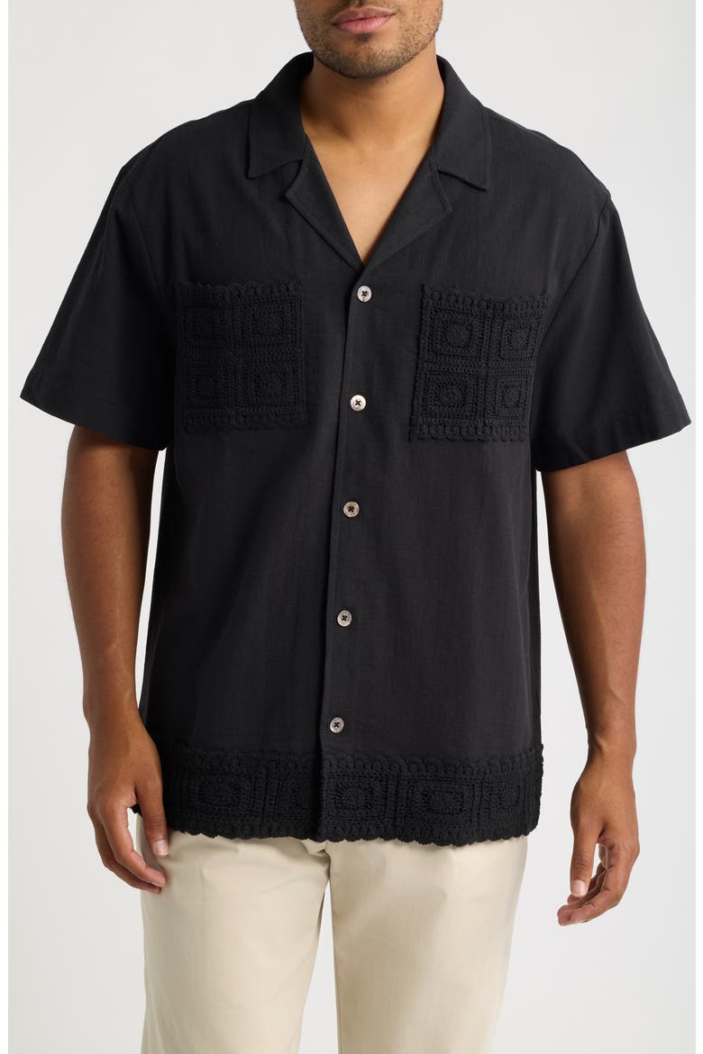 Ingo Cotton & Linen Camp Shirt, Main, color, BLACK-01