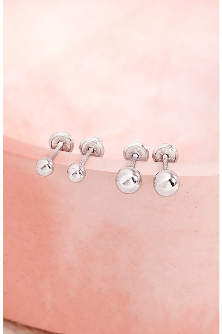 14k Classic Ball White Gold Earrings, Alternate, color, Silver