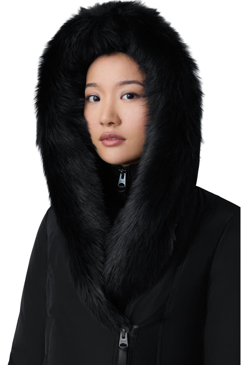Kay Water Resistant Down Coat with Genuine Shearling Trim, Alternate, color, BLACK