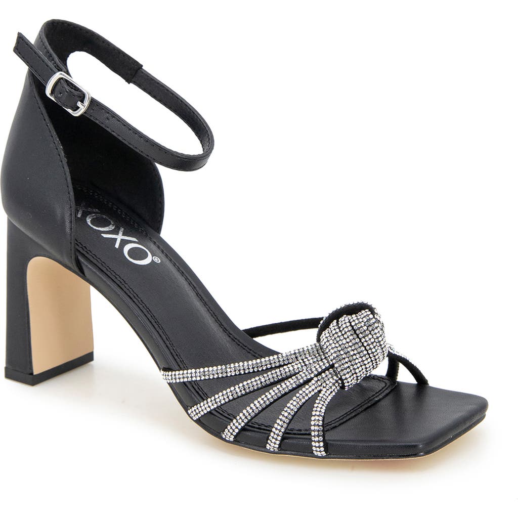Xoxo Flavia Rhinestone Ankle Strap Sandal In Black Pu