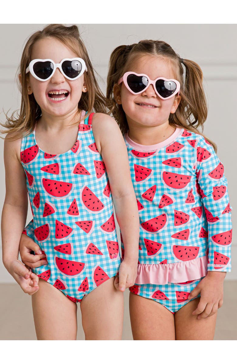 RuffleButts Baby Girls UPF50+ Long Sleeve Rash Guard Bikini, Alternate, color,