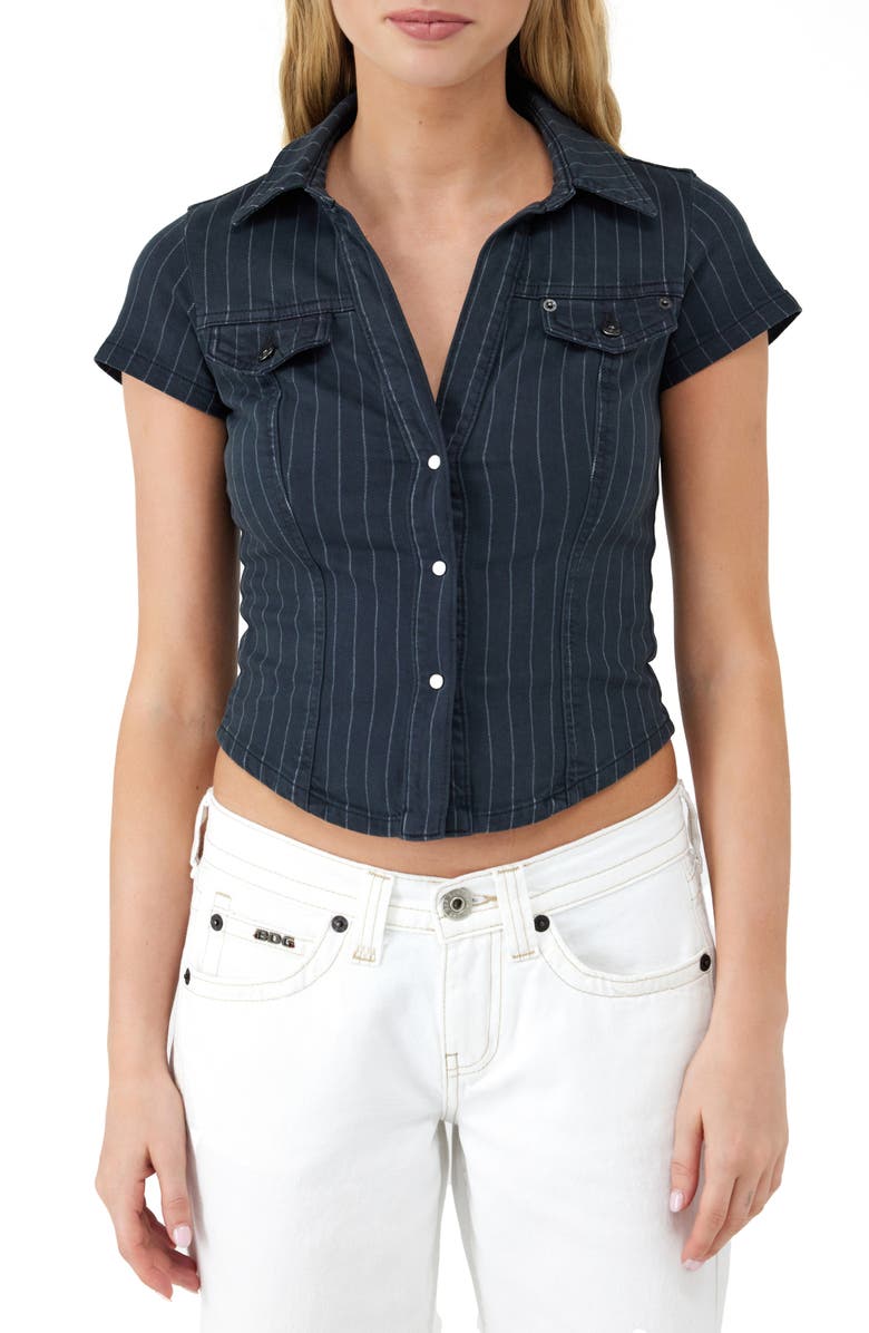 BDG Urban Outfitters Polly Pinstripe Denim Snap-Up Shirt, Main, color,