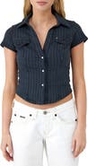 BDG Urban Outfitters Polly Pinstripe Denim Snap-Up Shirt