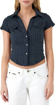 BDG Urban Outfitters Polly Pinstripe Denim Snap-Up Shirt