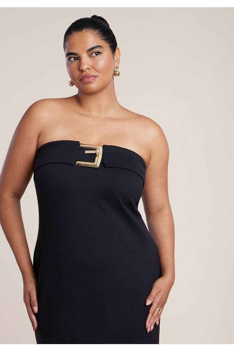 Buckle Detail Strapless Knit Maxi Dress, Alternate, color, BLACK ONYX