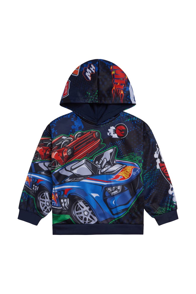 Fleece Hooded Sweatshirt, Main, color, Navy Allover Print
