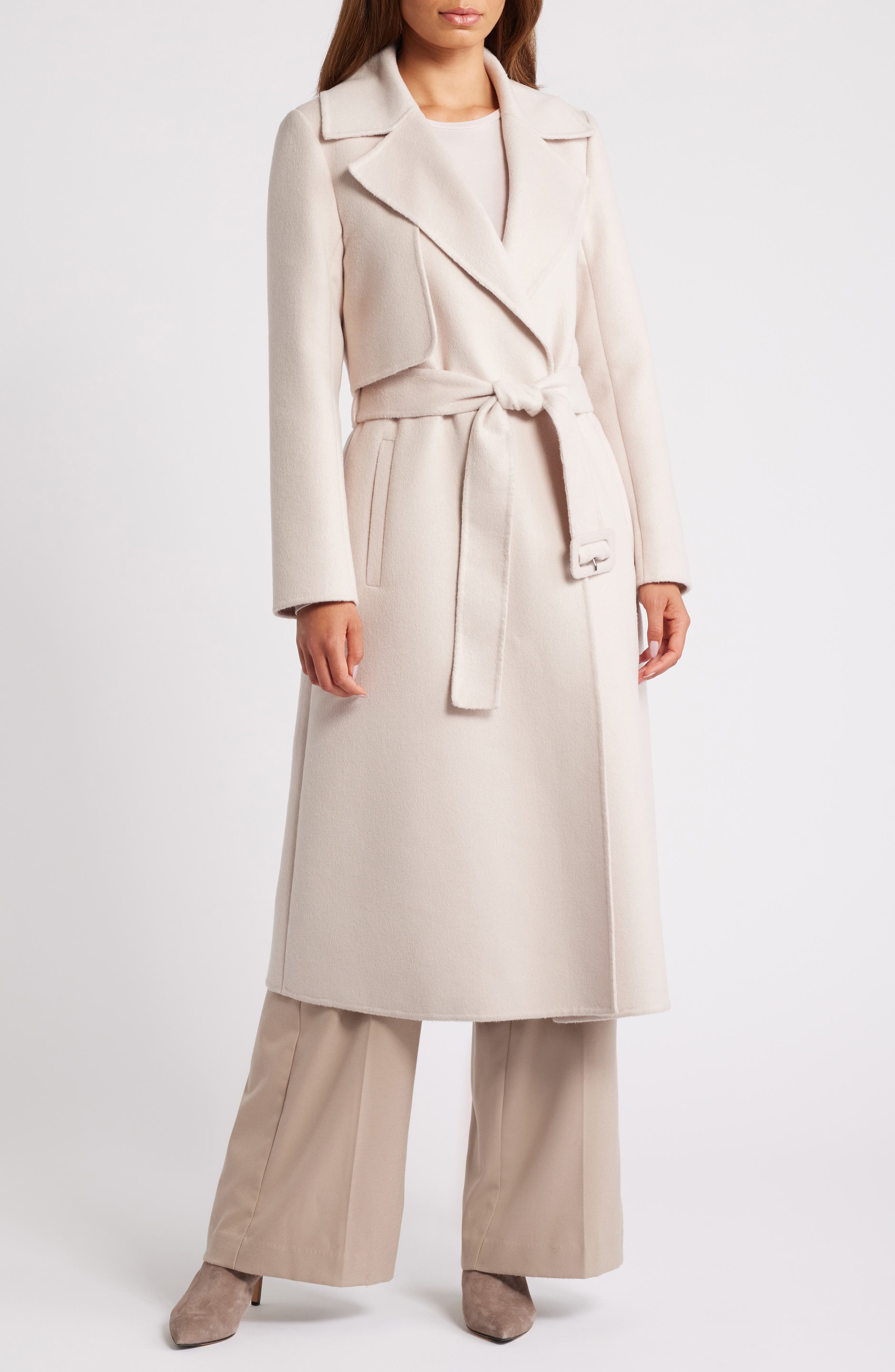 bcbg belted wrap coat