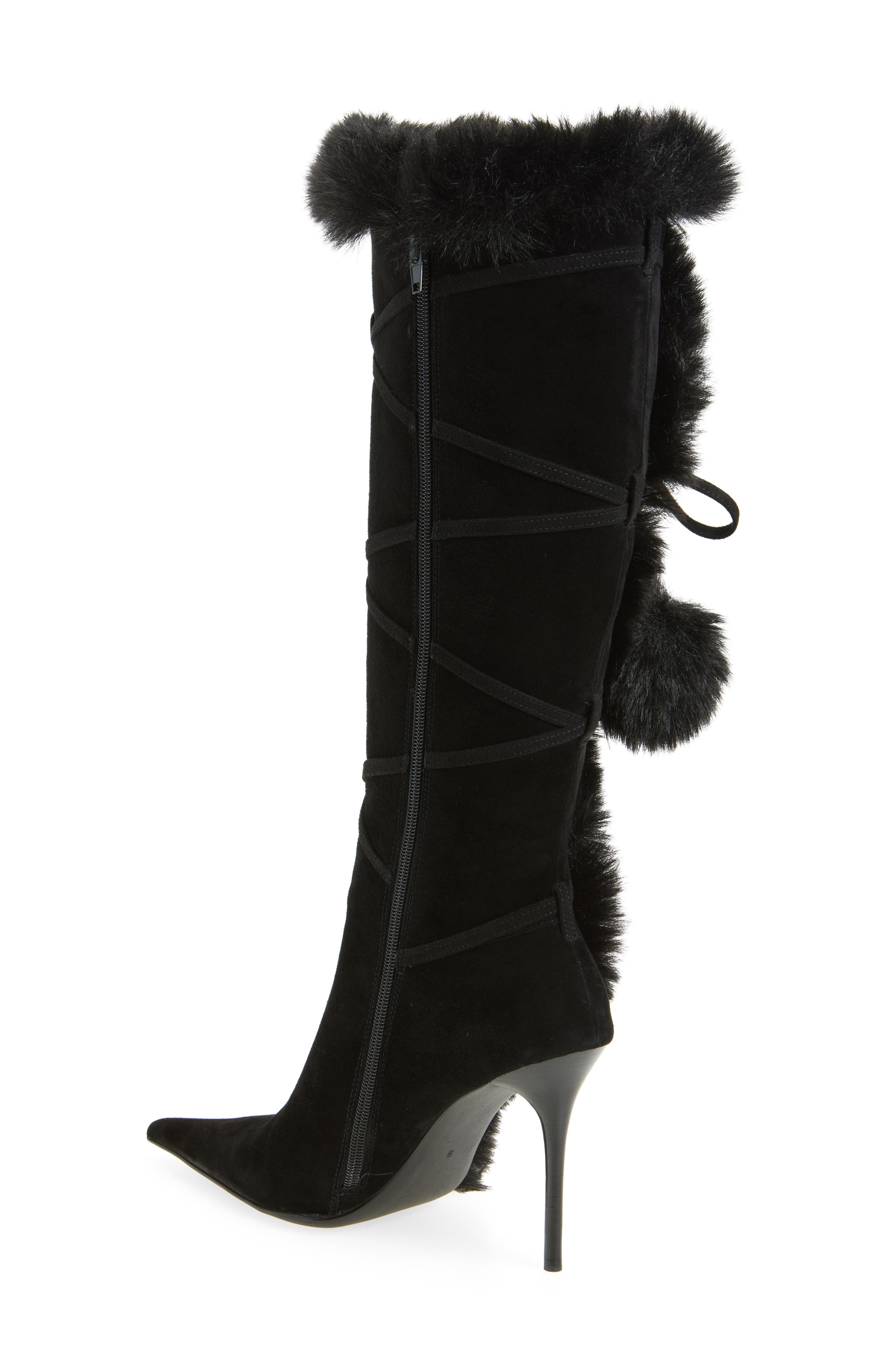 Jeffrey Campbell Chilly Faux Fur Trim Pointed Toe Boot, Alternate, color, Black Combo