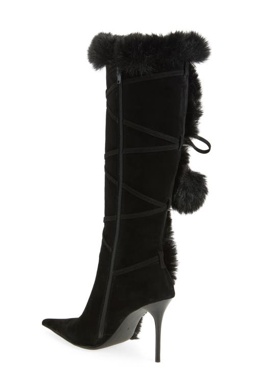 Jeffrey Campbell Chilly Faux Fur Trim Pointed Toe Boot In Black