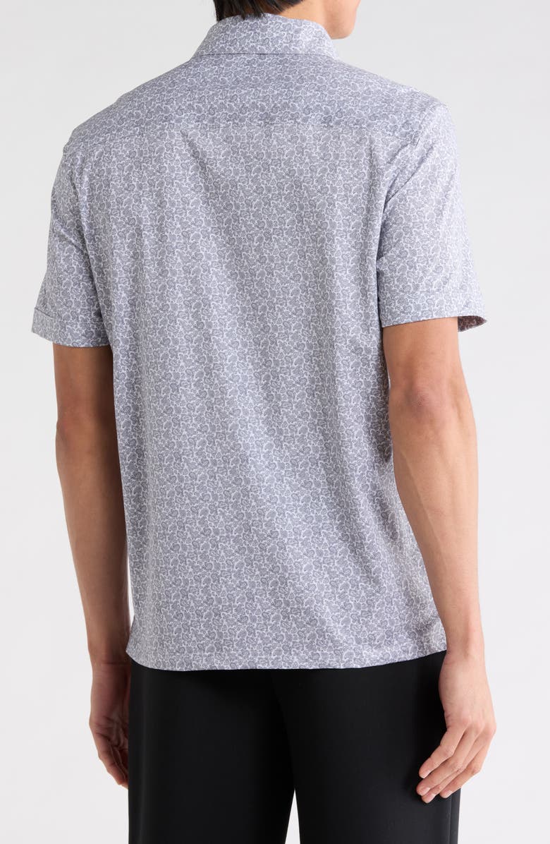 Bugatchi Short Sleeve Stretch Cotton Button-Up Shirt, Alternate, color, Platinum
