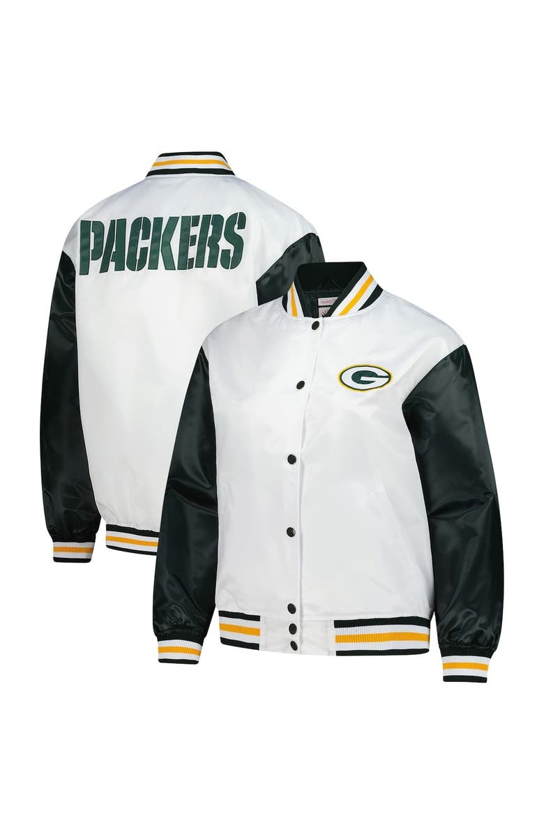 Mitchell & Ness Women's Mitchell & Ness White Green Bay Packers Plus Size Full-Snap Satin Jacket, Main, color, White