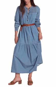 Boden Smock Detail Long Sleeve Cotton Chambray Midi Dress