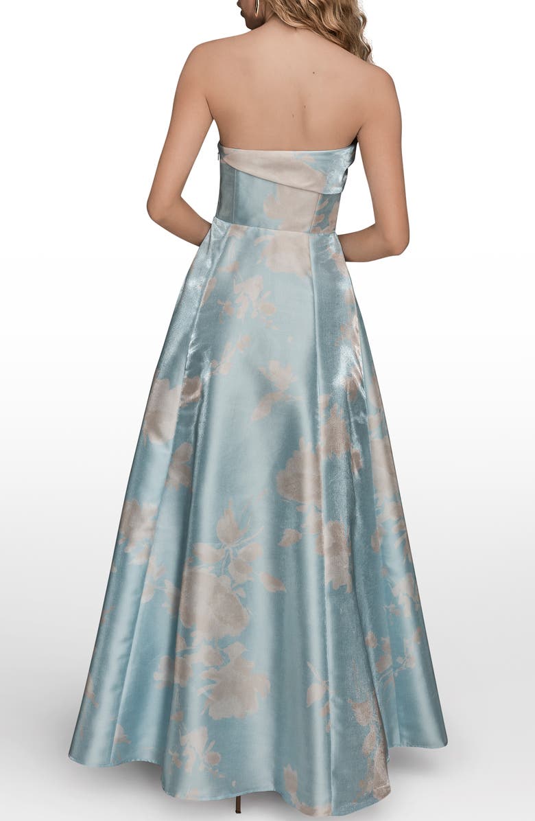 Donna Karan New York Floral Print Strapless Satin Gown, Alternate, color, Sea Mist Multi