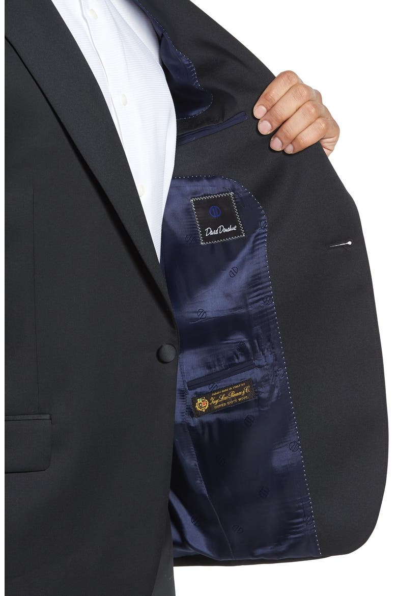 Russell Classic Fit Loro Piana Wool Peaked Lapel Tuxedo, Alternate, color, BLACKDNU