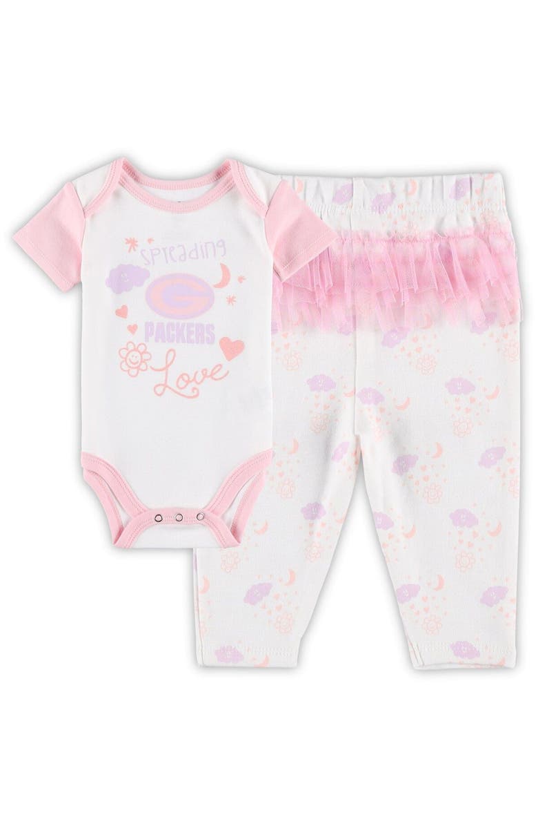 Outerstuff Girls Newborn & Infant White Green Bay Packers Spreading Love Bodysuit and Tutu Leggings Set, Main, color,