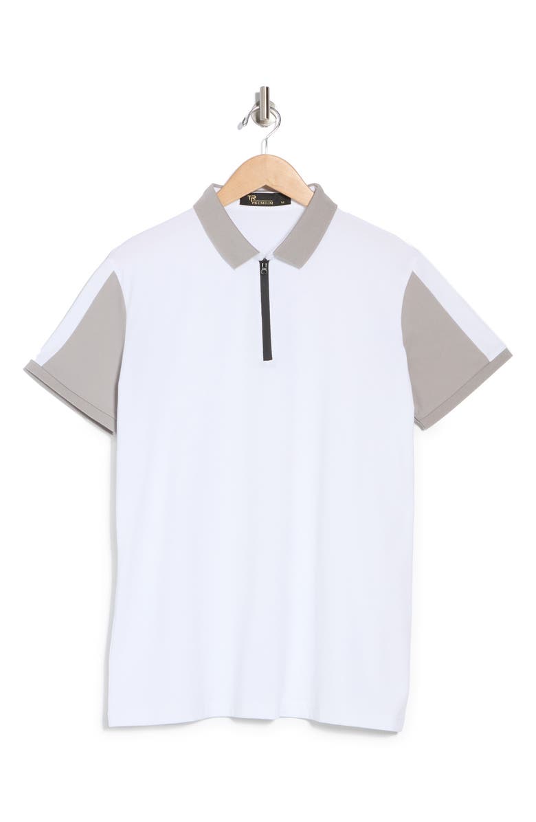 T.R. PREMIUM Slim Fit Stretch Cotton Quarter Zip Polo, Alternate, color, White