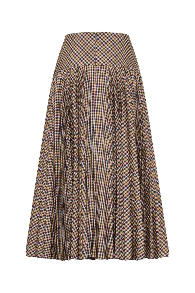 Vichy Taffeta Skirt With Plisse, Alternate, color, Navy/Sand