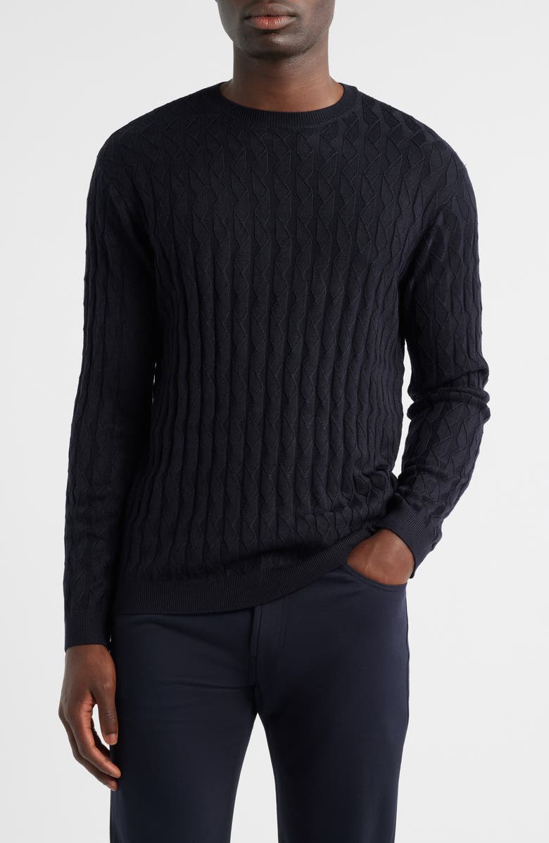Emporio Armani Ribbed Crewneck Sweater, Main, color, Solid Blue Navy